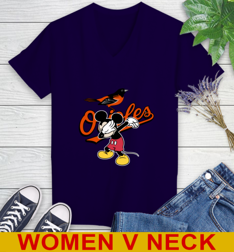 Baltimore Orioles MLB Baseball Dabbing Mickey Disney Sports Women's V-Neck T-Shirt 4