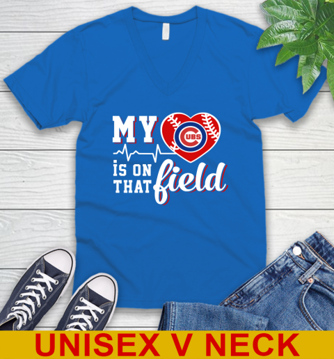 MLB My Heart Is On That Field Baseball Sports Chicago Cubs V-Neck T-Shirt 5