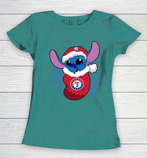 Texas Rangers Christmas Stitch In The Sock Funny Disney MLB Women's T-Shirt 12