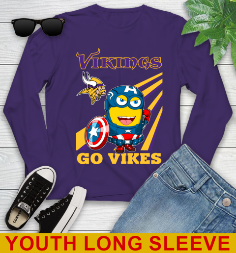 NFL Football Minnesota Vikings Captain America Marvel Avengers Minion Shirt Youth Long Sleeve 4