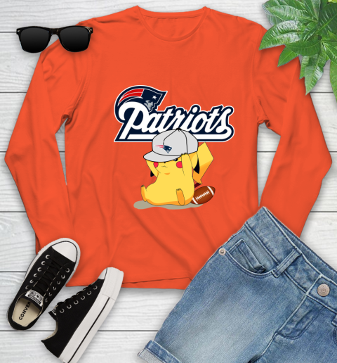 NFL Pikachu Football Sports New England Patriots Youth Long Sleeve 4