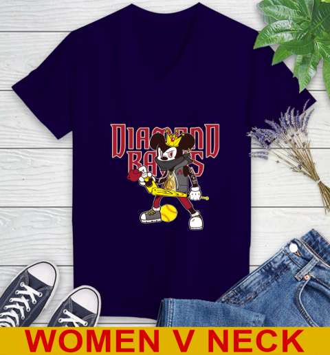 Arizona Diamondbacks MLB Baseball Mickey Peace Sign Sports Women's V-Neck T-Shirt 4