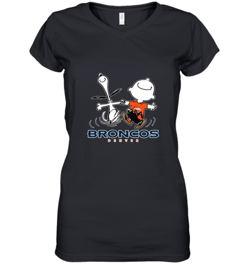 Snoopy And Charlie Brown Happy Denver Broncos Fans Women's V-Neck T-Shirt