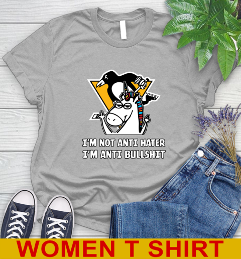 Pittsburgh Penguins NHL Hockey Unicorn I'm Not Anti Hater I'm Anti Bullshit Women's T-Shirt 5