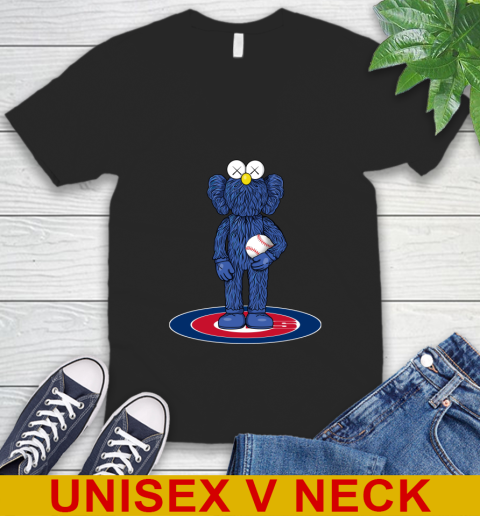 MLB Baseball Chicago Cubs Kaws Bff Blue Figure Shirt V-Neck T-Shirt 2