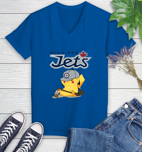 NHL Pikachu Hockey Sports Winnipeg Jets Women's V-Neck T-Shirt 10