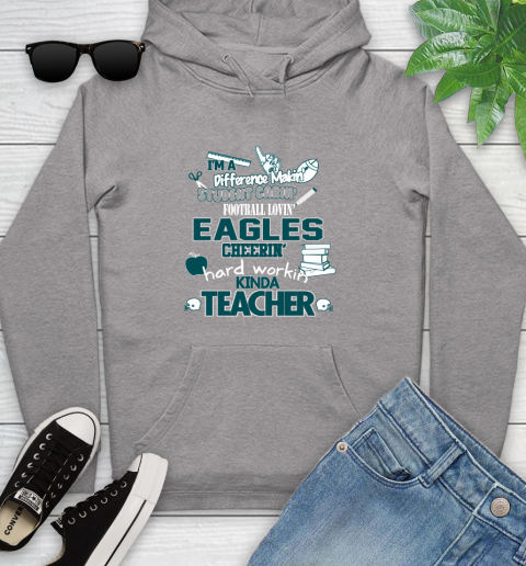 Philadelphia Eagles NFL I'm A Difference Making Student Caring Football Loving Kinda Teacher Youth Hoodie 6