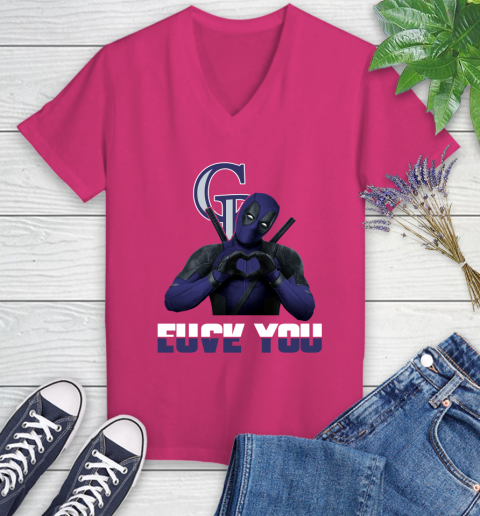 MLB Colorado Rockies Deadpool Love You Fuck You Baseball Sports Women's V-Neck T-Shirt 9