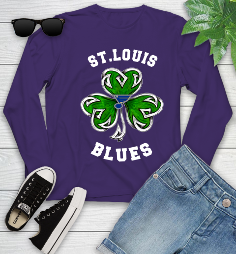 NHL St.Louis Blues Three Leaf Clover St Patrick's Day Hockey Sports Youth Long Sleeve 4