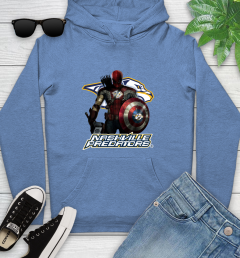 NHL Captain America Thor Spider Man Hawkeye Avengers Endgame Hockey Nashville Predators Youth Hoodie 12