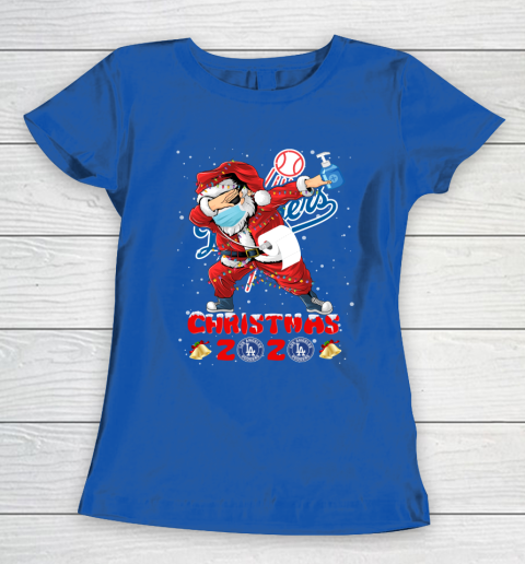 Los Angeles Dodgers Funny Santa Claus Dabbing Christmas 2020 MLB Women's T-Shirt 8