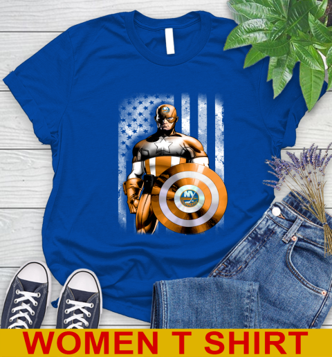 New York Islanders NHL Hockey Captain America Marvel Avengers American Flag Shirt Women's T-Shirt 10