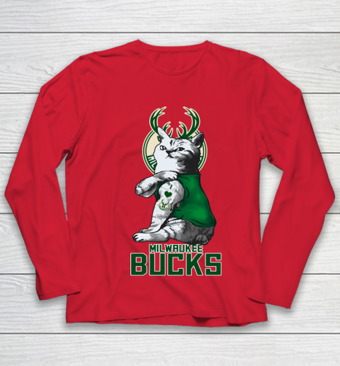 NBA Basketball My Cat Loves Milwaukee Bucks Youth Long Sleeve 8