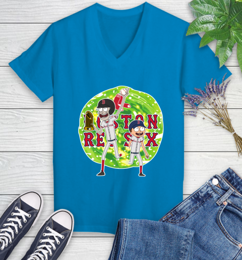 MLB Boston Red Sox Rick And Morty Commissioner's Trophy Baseball Sports Women's V-Neck T-Shirt 7