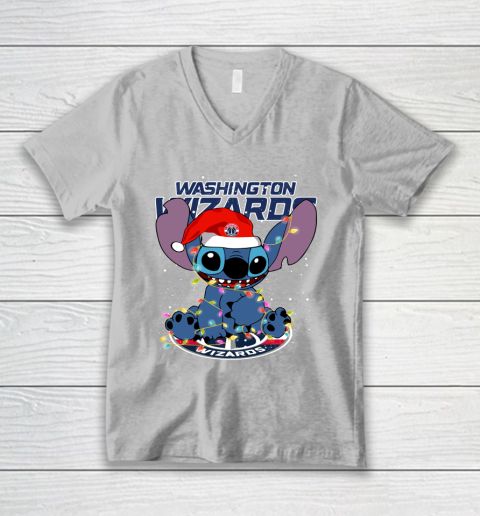 Washington Wizards NBA noel stitch Basketball Christmas V-Neck T-Shirt 2