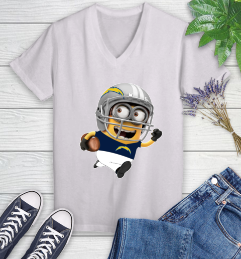 NFL San Diego Chargers Minions Disney Football Sports Women's V-Neck T-Shirt