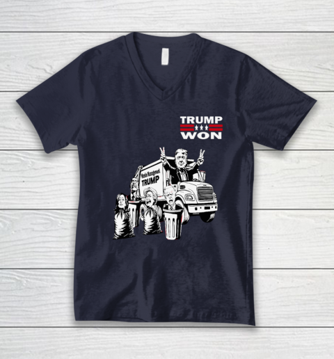 Trump Won Trump Waste Management Funny Trump Garbage Truck V-Neck T-Shirt 2