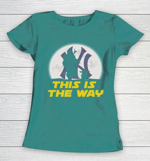 New York Yankees MLB Baseball Star Wars Yoda And Mandalorian This Is The Way Women's T-Shirt 10