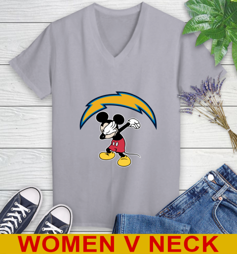 San Diego Chargers NFL Football Dabbing Mickey Disney Sports Women's V-Neck T-Shirt 5