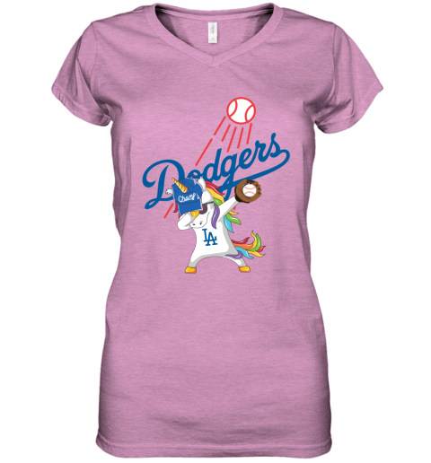 Hip Hop Dabbing Unicorn Flippin Love Los Angeles Dodgers Women's V-Neck T-Shirt