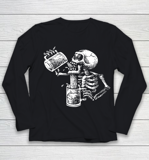 Beer Lover Funny Shirt Drunk Skeleton Funny Undead Skull Beer Halloween Costume Youth Long Sleeve