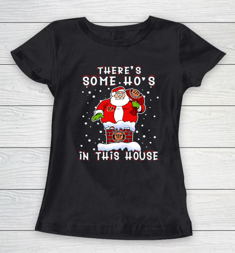 Cincinnati Bengals Christmas There Is Some Hos In This House Santa Stuck In The Chimney NFL Women's T-Shirt