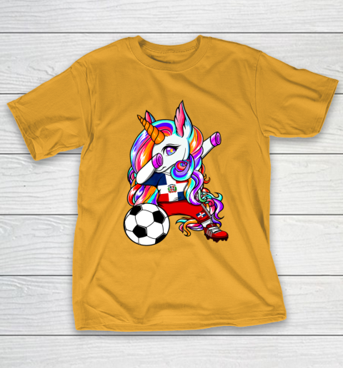 Dabbing Unicorn Dominican Republic Soccer Fans Flag Football T-Shirt 15