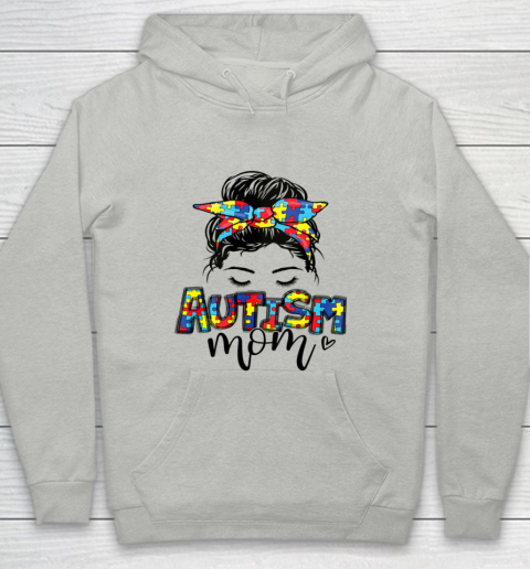 Autism Mom Messy Bun Hair Puzzle Mother s Day Funny Youth Hoodie