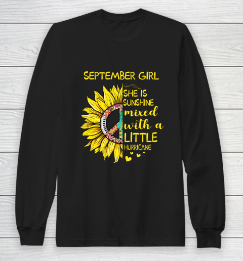 September Girl She is Sunshine Shirt Women Hippie Sunflower Long Sleeve T-Shirt