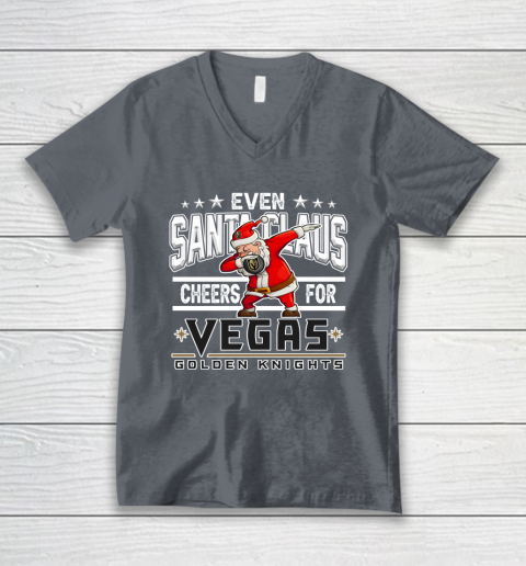 Vegas Golden Knights Even Santa Claus Cheers For Christmas NHL V-Neck T-Shirt 4