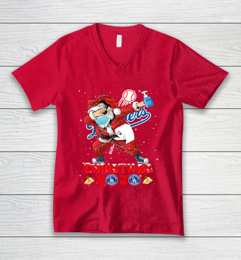 Los Angeles Dodgers Funny Santa Claus Dabbing Christmas 2020 MLB V-Neck T-Shirt 6