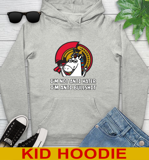 Ottawa Senators NHL Hockey Unicorn I'm Not Anti Hater I'm Anti Bullshit Youth Hoodie