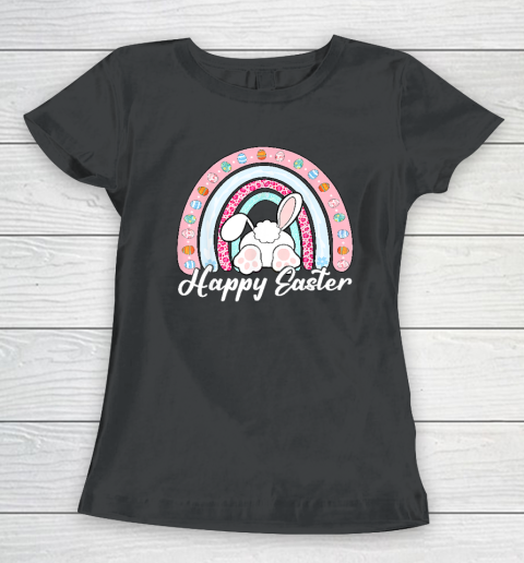 Leopard Rainbow Easter Bunny Rabbit Happy Easter Teacher Women's T-Shirt