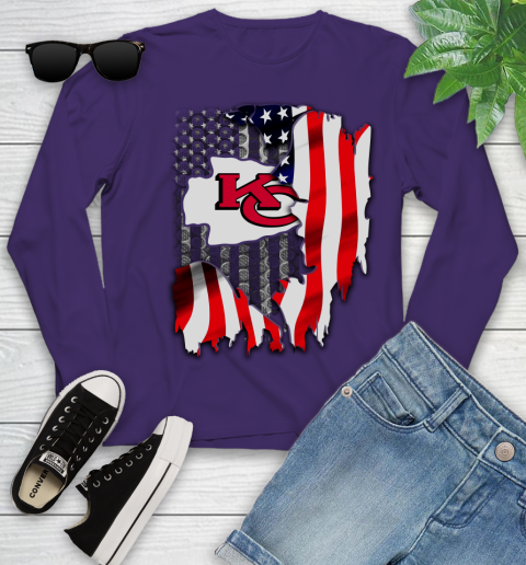 Kansas City Chiefs NFL Football American Flag Youth Long Sleeve 4