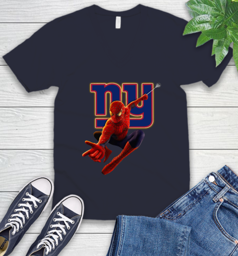 NFL Spider Man Avengers Endgame Football New York Giants V-Neck T-Shirt 3