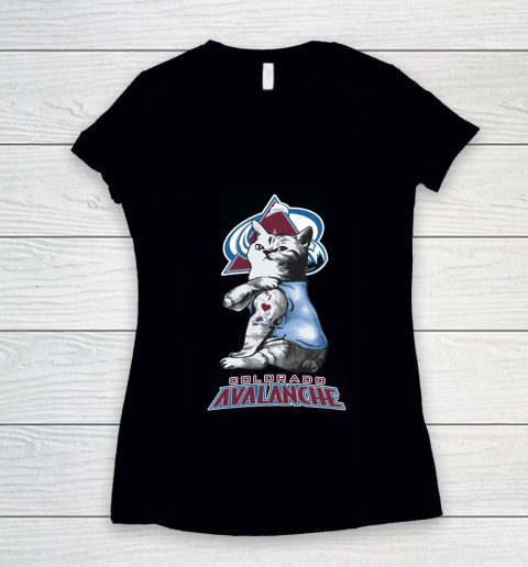NHL My Cat Loves Colorado Avalanche Hockey Women's V-Neck T-Shirt
