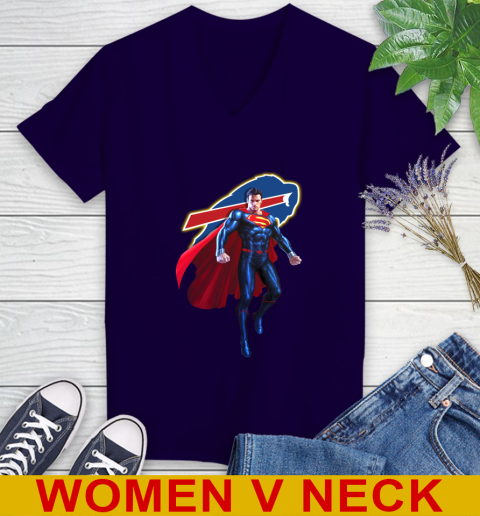 NFL Superman DC Sports Football Buffalo Bills Women's V-Neck T-Shirt 4