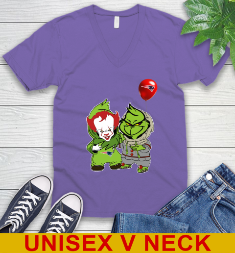 New England Patriots Baby Pennywise Grinch Christmas NFL Football V-Neck T-Shirt 9