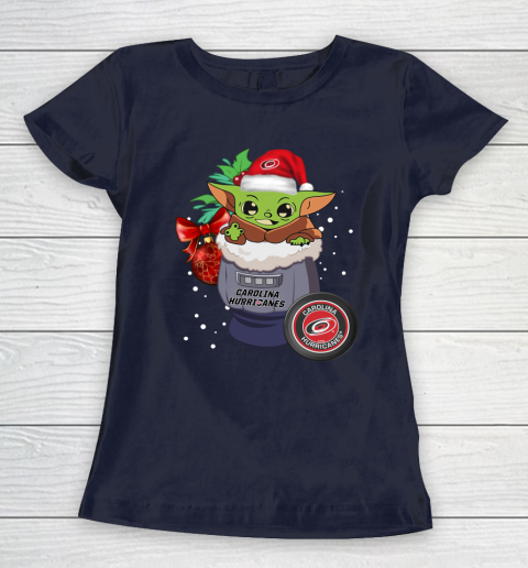 Carolina Hurricanes Christmas Baby Yoda Star Wars Funny Happy NHL Women's T-Shirt 4