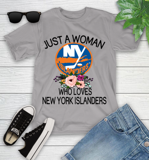 NHL Just A Woman Who Loves New York Islanders Hockey Sports Youth T-Shirt 2