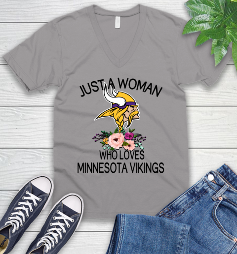 NFL Just A Woman Who Loves Minnesota Vikings Football Sports V-Neck T-Shirt 2