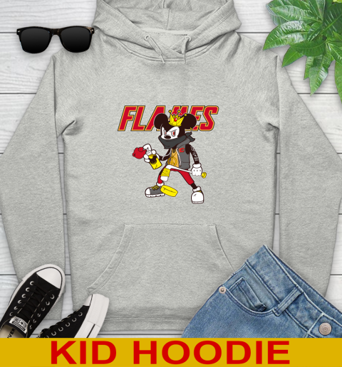 Calgary Flames NHL Hockey Mickey Peace Sign Sports Youth Hoodie