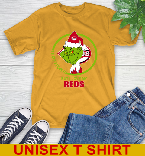 Cincinnati Reds MLB Christmas Grinch I Hate People But I Love My Favorite Baseball Team T-Shirt 3