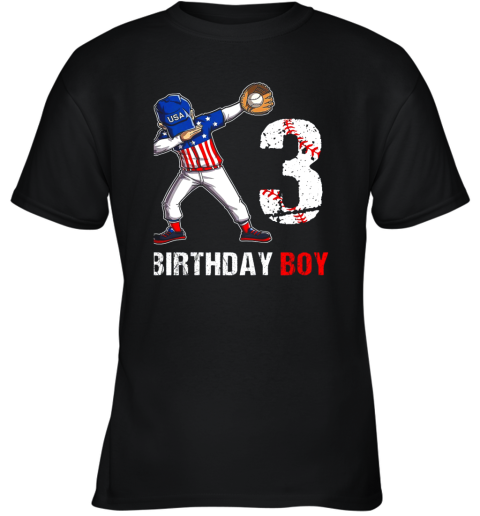 Kids 3 Years Old 3rd Birthday Baseball Dabbing Shirt Gift Party Youth T-Shirt