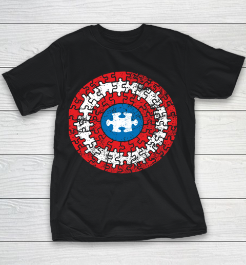 Autism Awareness Captain Autism Puzzle Shield Youth T-Shirt