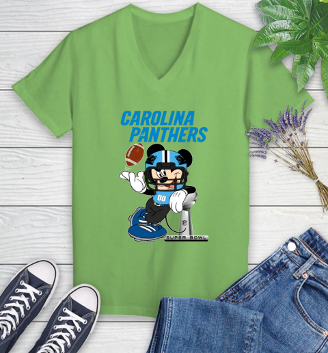 NFL Carolina Panthers Mickey Mouse Disney Super Bowl Football T Shirt Women's V-Neck T-Shirt 11