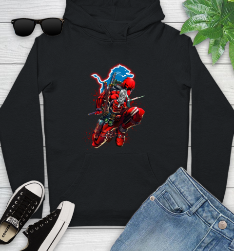 NFL Deadpool Marvel Comics Sports Football Detroit Lions Youth Hoodie 2