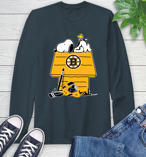 Boston Bruins NHL Hockey Snoopy Woodstock The Peanuts Movie Long Sleeve T- Shirt