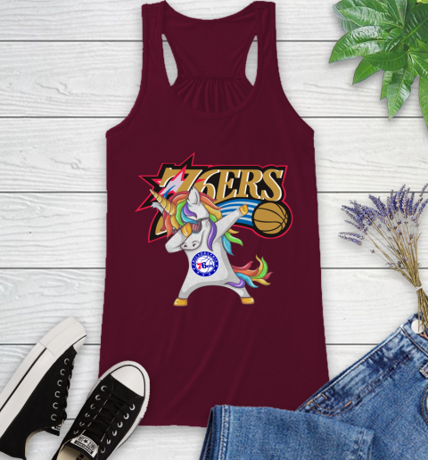 Philadelphia 76ers NBA Basketball Funny Unicorn Dabbing Sports Racerback Tank 4 Philadelphia 76ers NBA Basketball Funny Unicorn Dabbing Sports Racerback Tank - Image 4