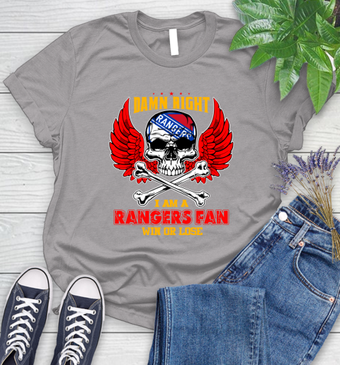 NHL Damn Right I Am A New York Rangers Win Or Lose Skull Hockey Sports Women's T-Shirt 5